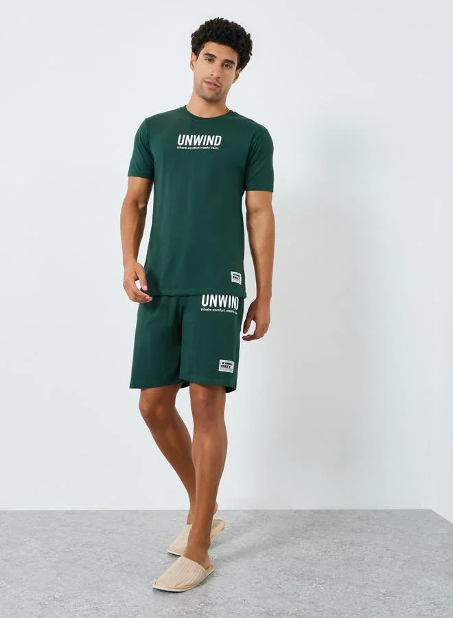 Styli Men Slogan Print Cotton T-Shirt and Shorts Set